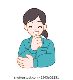 Clip art of deformed woman thinking with a smile in work clothes
