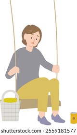 Clip art of a depressed adult woman sitting on a swing in a park