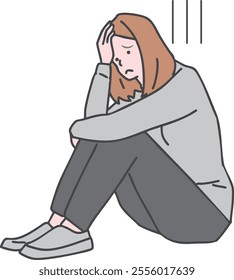 Clip art of depressed woman with head in hands