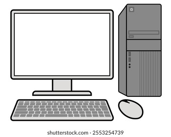 Clip art of desktop computer with simple keyboard,seen from the front.