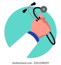 Clip art of a doctor hand holding a stethoscope, vector illustration