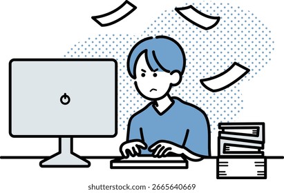 Clip art of doctor making documents.