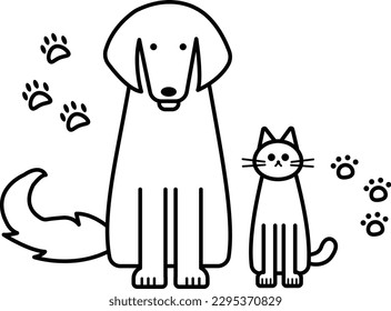 Clip art of dog and cat, line drawing.