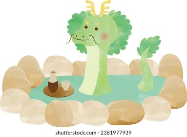 Clip art of dragon in hot spring