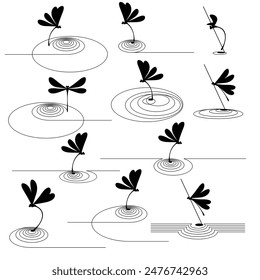 clip art of dragonfly flapping wings on water surface,