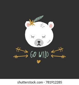 Clip art, drawn. White bear, arctic, polar, wild, arrows, tribal detalis, sign, heart. Go wild.