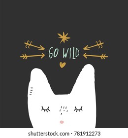 Clip art, drawn. White funny cat, kitten, arrows, tribal details, sign, heart, star. Go wild.