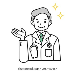 Clip art of elderly male doctor making an introduction