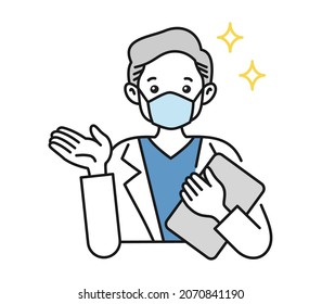 Clip Art Of Elderly Male Nurse Wearing A Surgical Mask Making An Introduction