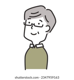 Clip art of an elderly man looking up diagonally and smiling