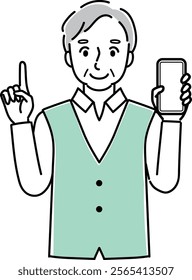 Clip art of elderly man with smartphone