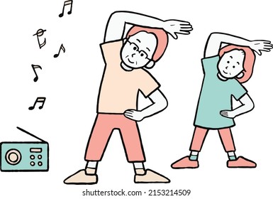 Clip art of elderly people doing radio calisthenics.