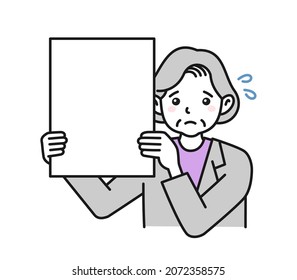 Clip art of a elderly woman making a good announcement on a board