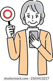 Clip art of elderly woman with smartphone