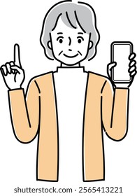 Clip art of elderly woman with smartphone