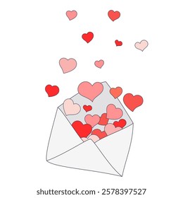 clip art element for valentines day, envelope with flock of hearts 