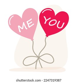 Clip art elements of hand drawn heart balloons on isolated background. Simple romantic design for Valentine’s Day, wedding and mother’s day celebration, greeting card, home decor, textile, print.
