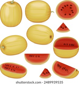 Clip art. Faerie watermelon. Citrullus lanatus. Fruits and vegetables. Isolated vector illustration.