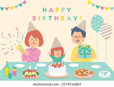 Clip art of family celebrating birthday