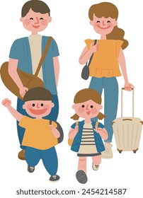 Clip art of family enjoying summer trip