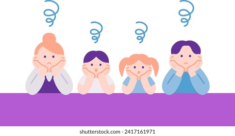 Clip art of family of four in distress