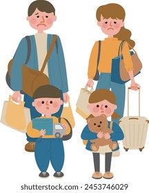 Clip art of family with too much luggage on a trip