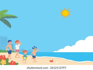 Clip art of family with summer beach background