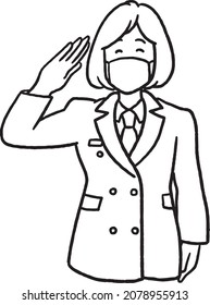 clip art of female firefighter saluting with smile.