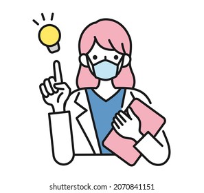 Clip art of a female nurse wearing a surgical mask making a suggestion