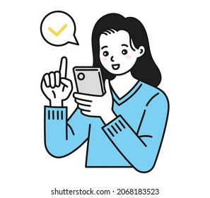 Clip art of a female operating a smart phone