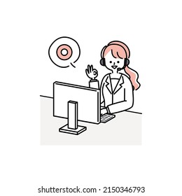 clip art of female operator working in call center(OK sign)