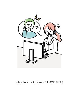 clip art of female operator working in call center(conversation with senior male)