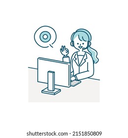 clip art of female operator working in call center(OK sign)