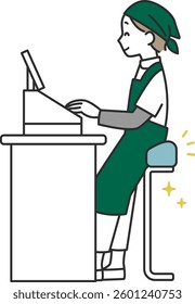 Clip art of female supermarket clerk who sits and checks out