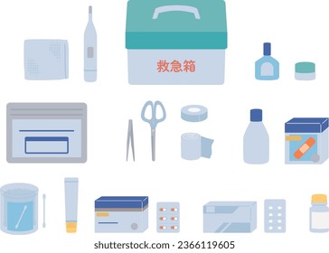 Clip art of first-aid kit and medicine