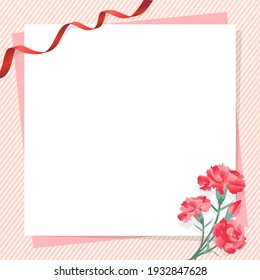 Clip art frame of carnation and ribbon for Mother's Day ,
Square Shape