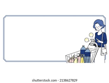 Clip art frame of woman paying with electronic money while shopping