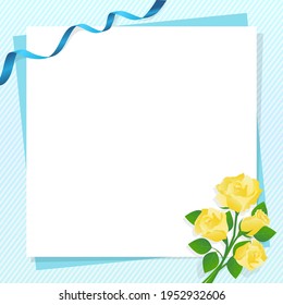 Clip art frame of yellow roses and ribbon for Father's Day, 
Square shape