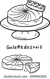 clip art of French traditional sweets Galette des Rois, line art.