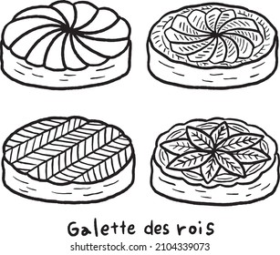 clip art of French traditional sweets galette des rois, line art.