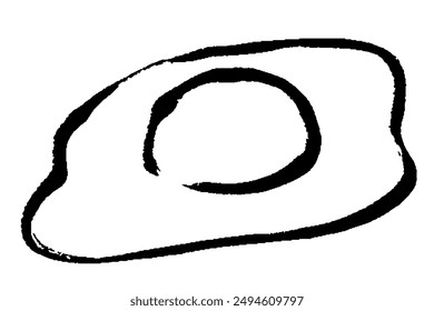 Clip art of fried egg monochrome line drawing with brush touch