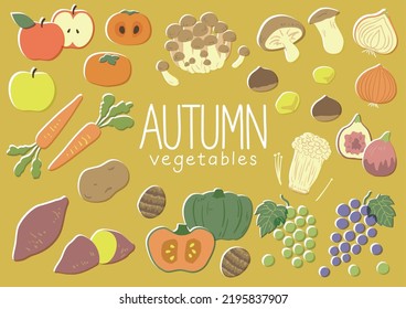 Clip art of fruits and vegetables in season of autumn