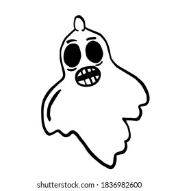 Clip art with Funny Ghost. Hand drawn vector illustration of ghost on white background