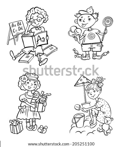 Clip Art Funny Little Children Perform Different Actions Boy Reading Boy Eating Clip Art Funny Little Children Perform Different Actions Boy Reading Boy Eating