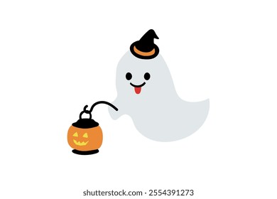 clip art of ghost with pumpkin lantern