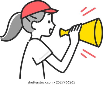 Clip art of girl in gym uniform cheering with megaphone