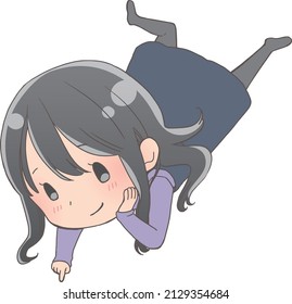 Clip art of a girl pointing down