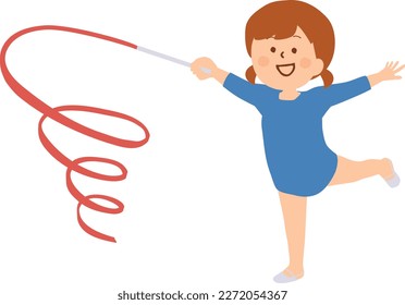 Clip art of girl practicing rhythmic gymnastics ribbon