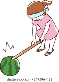 Clip art of girl splitting watermelon