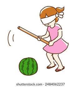 Clip art of girl splitting watermelon